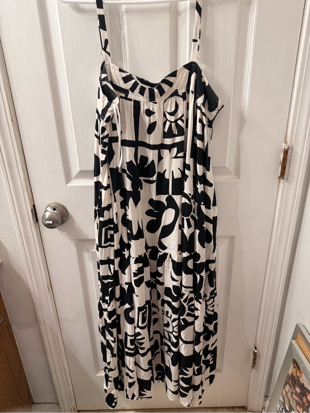 Black & White Floral Maxi Swim Coverup - Lightweight Spaghetti Strap